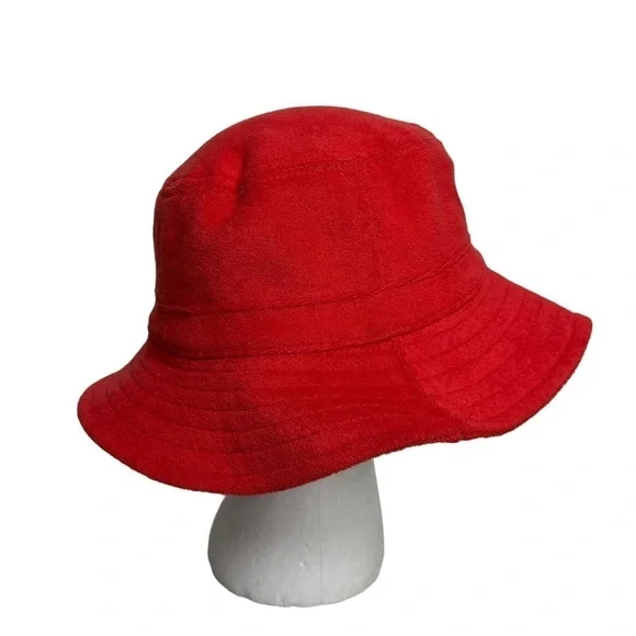 Aritzia TNA Womens Logo Embroidered Cotton Bucket Hat Sz S/M Red French Terry - Picture 5 of 8